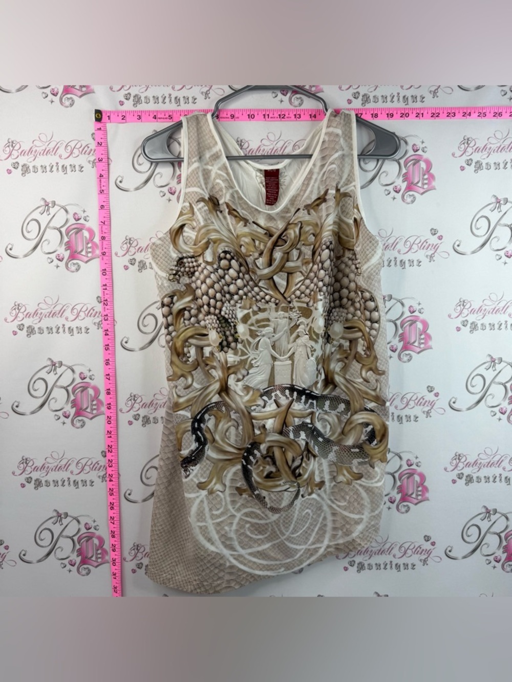Olsen tank top angels Beige Sleeveless Patterned Tank Top  Ornate Chain Print